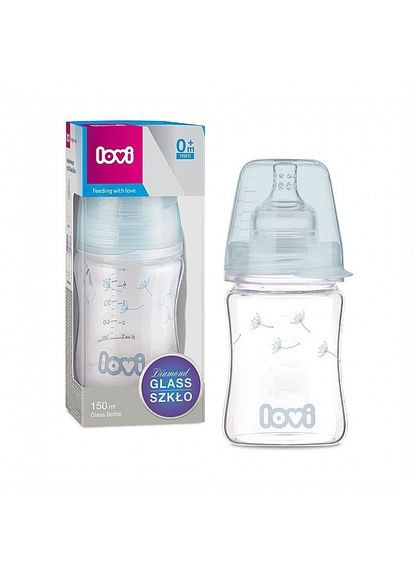 Бутылочка стеклянная "Diamond Glass Botanic", 150 мл, 0+ мес., синяя 150ml (1296971-31162054) Lovi (365799011)