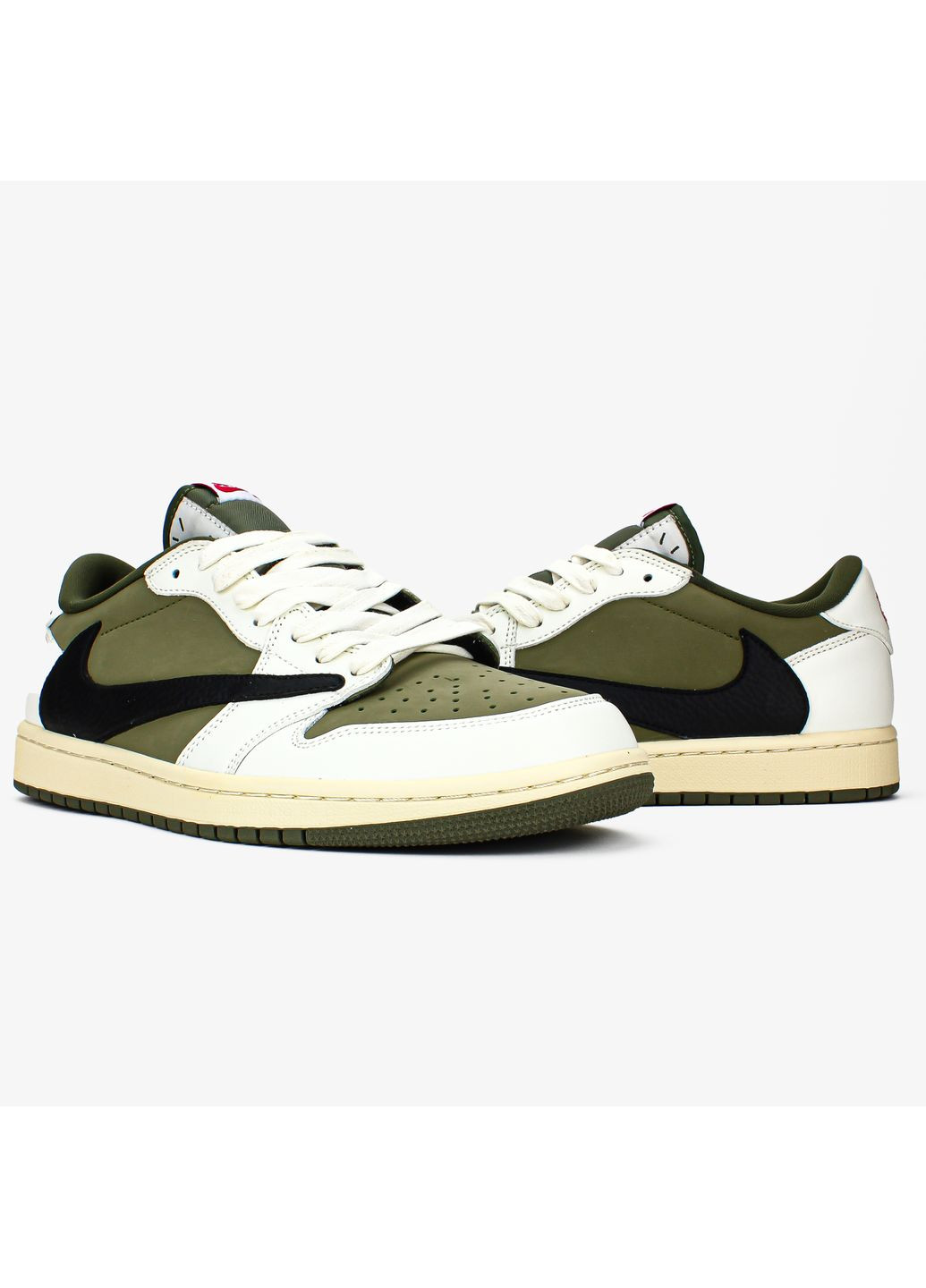 Кроссовки женские и мужские Nike Air Jordan 1 Retro Low OG SP Travis Scott Khaki White Black | Найк Аир Джордан 1 Ретро хаки No Brand хаки демисезоны (369370206)