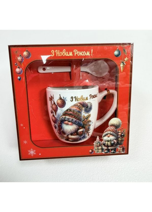 Чашка новорічна з ложкою в подарунковій коробці керамічна 175 мл h-7,5 см, d-7,4 см 1948/3656-4 Stenson (367111042)