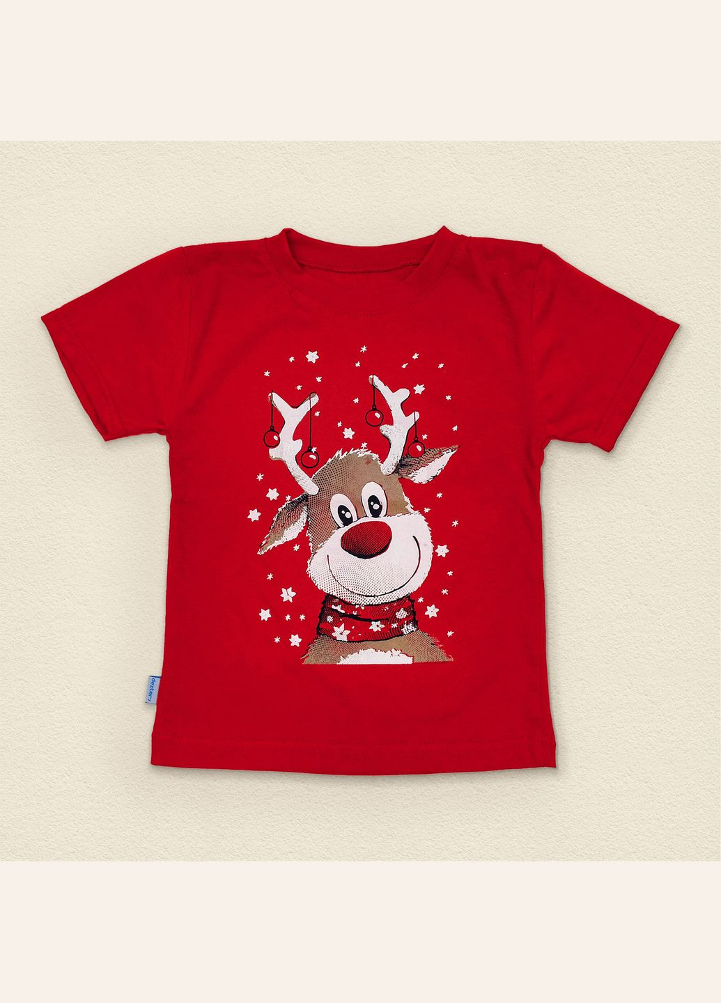 Красная летняя детская футболка dexter`s с новогодним принтом с олененком rudolf красный dexter's