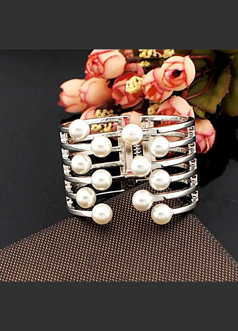 Браслет - манжет металлический женский "Жемчуг" серебристый No Brand (335064386)