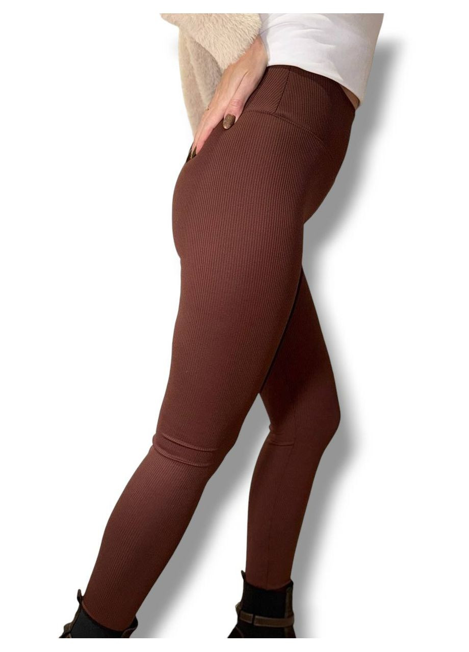 Лосины эластичные в рубчик женские с высоким широким поясом классические без утепления демисезон 99-101см No Brand Лосини в рубчик класичні без підкладки фуксія (342758756)