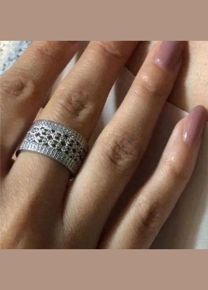 Каблучка срібна велика широка Бризки Шампансьокого з маленькими фіанітами Каштан (342334860)