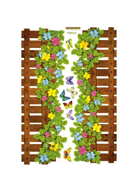 Інтер'єрна наклейка на стіну Паркан із квітами вінілова декоративна 132 см China (366890774)