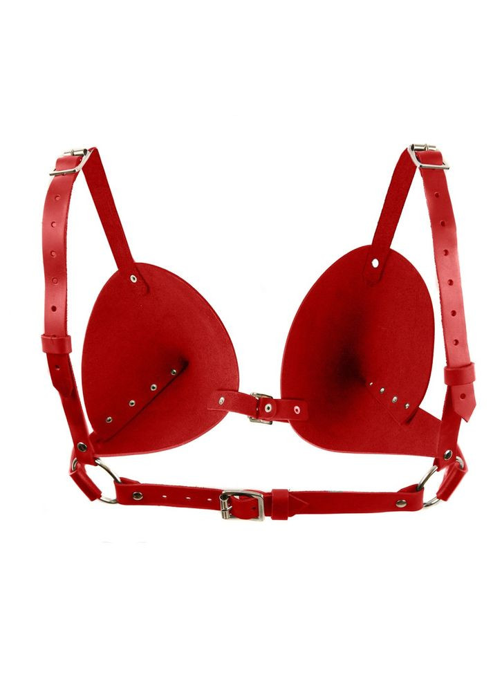 Красный бюстгалтер - конус "l27" red, экокожа, ручная работа, Candy Hero экокожа