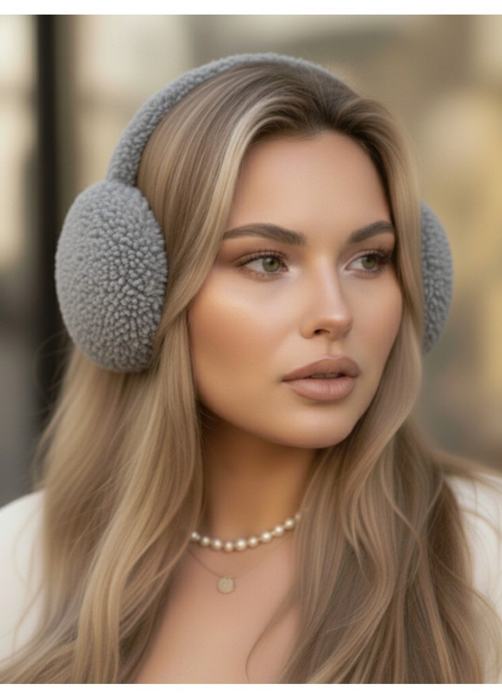 Теплі хутряні навушники Lama сірі No Brand (362666343)