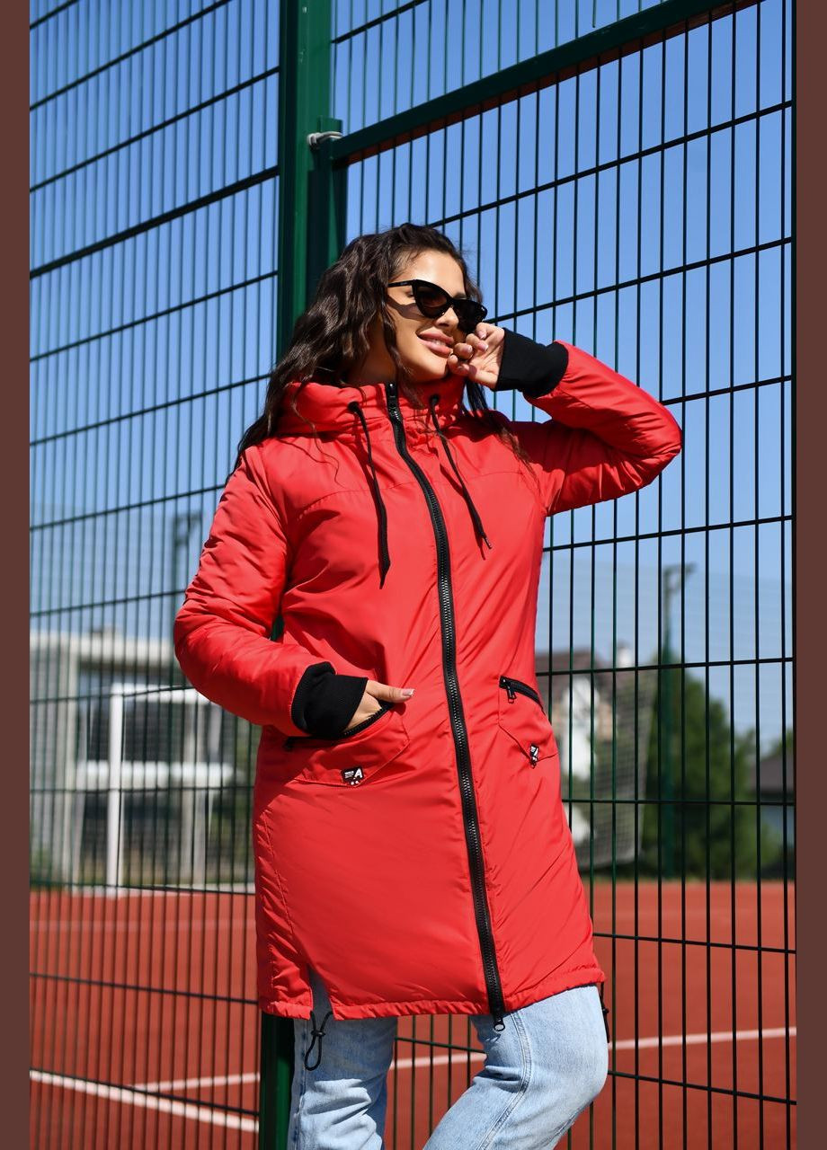 Червона жіноча куртка з капюшоном колір червоний р.48/50 449633 New Trend