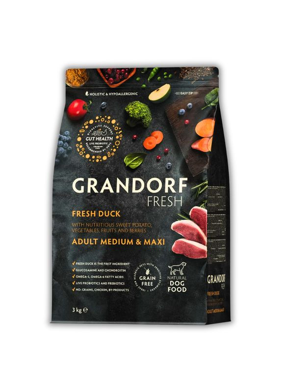 Сухой корм для собак Fresh Утка с бататом для взрослых собак средних и крупных пород 3 кг Grandorf (350351421)