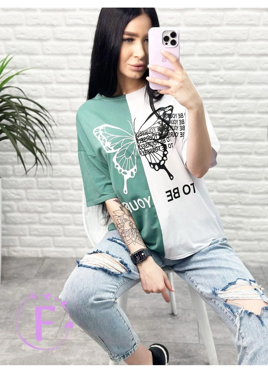 Двоколірна футболка Fashion - (380809201)