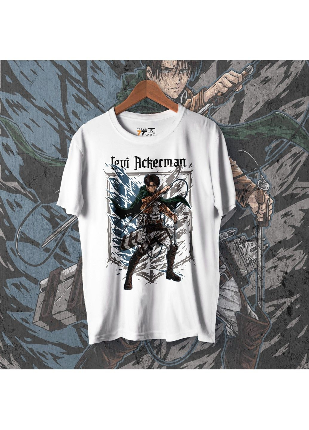 Черная футболка c принтом атака титанов - леви акерман 4 we No Brand