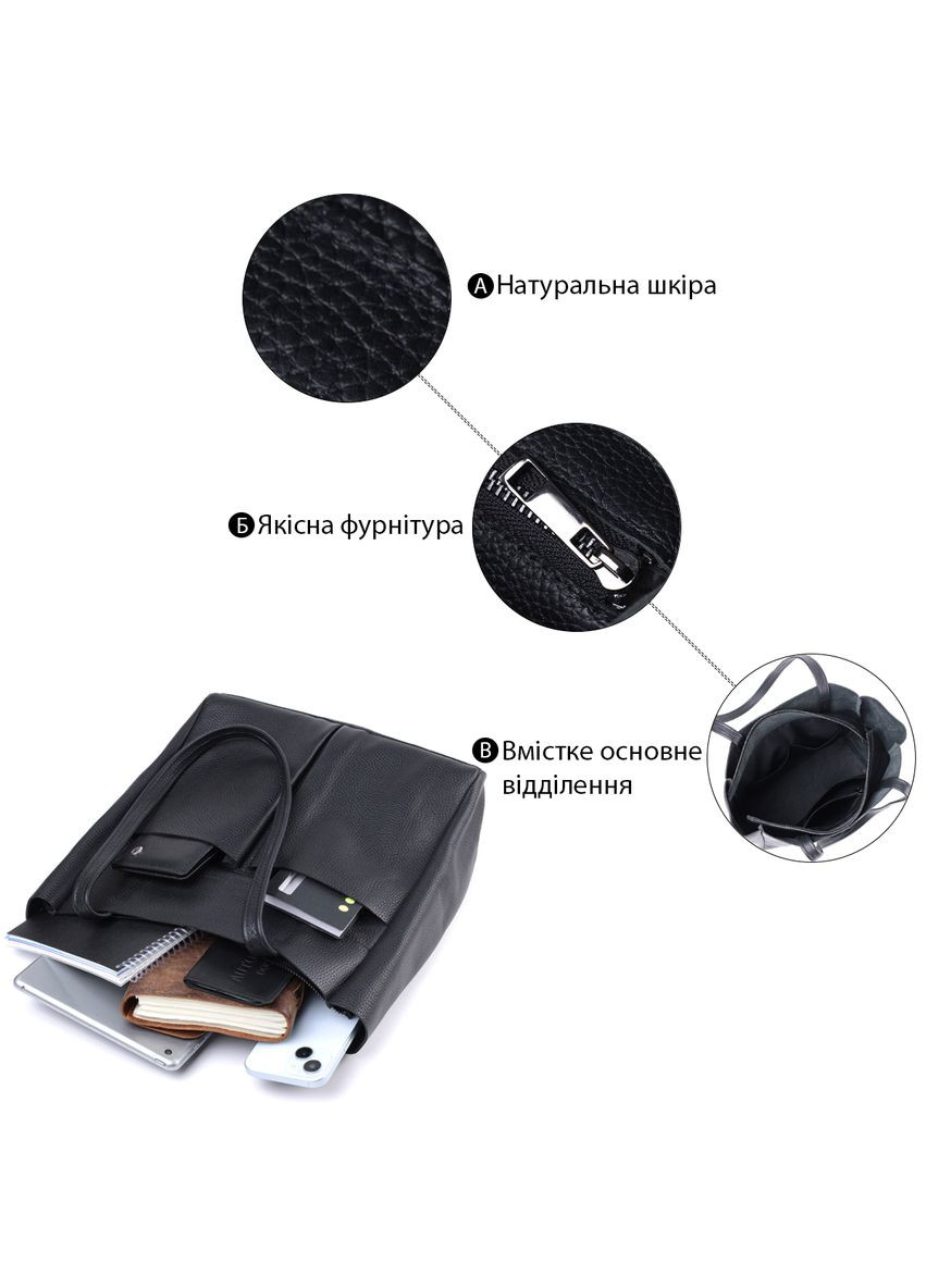 Зручна сумка-шоппер із натуральної шкіри чорна 22845 Shvigel (329198631)