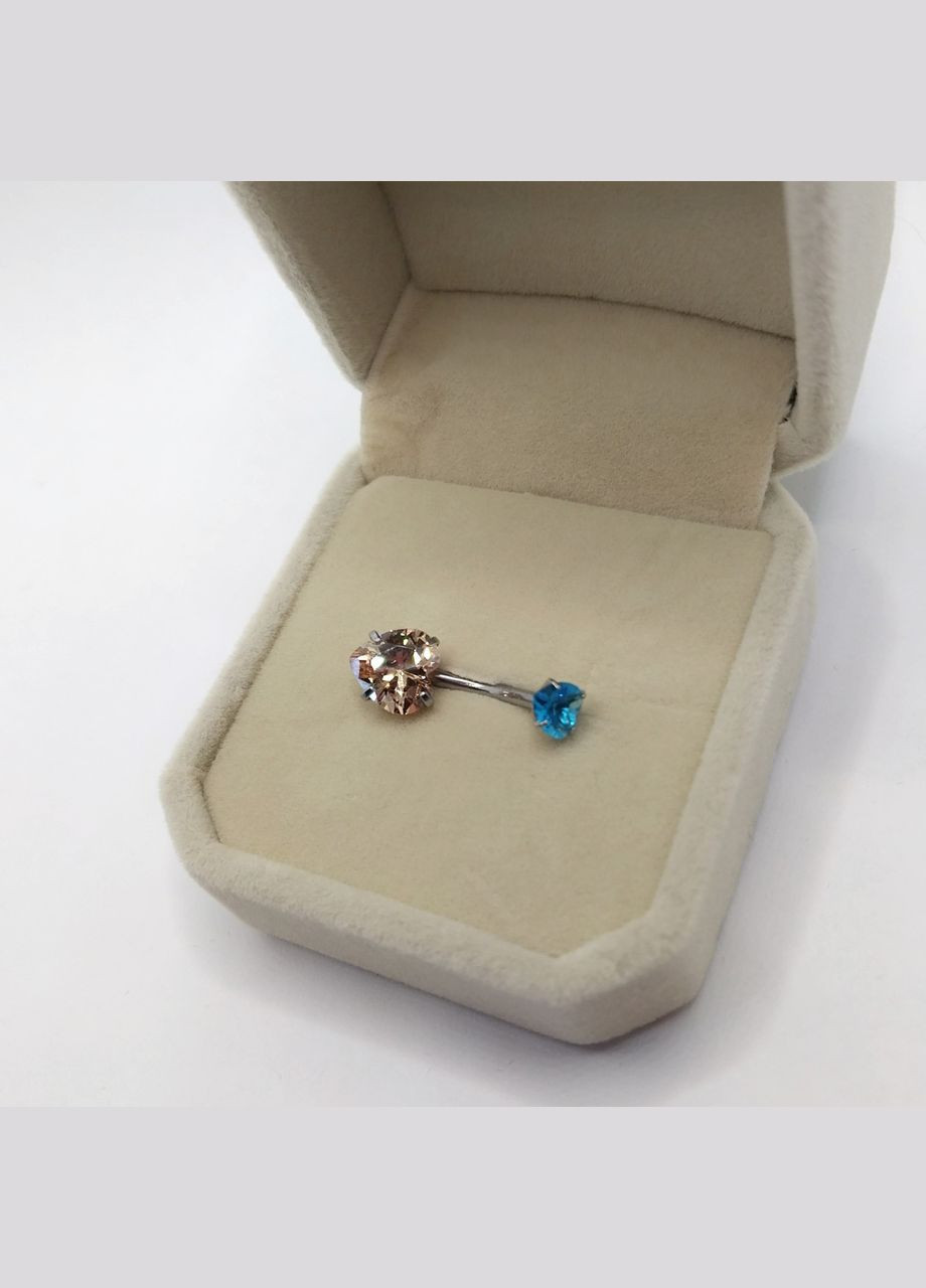 Пирсинг в пупок "Голубое и янтарное сердечки" серьга привела медицинская ювелирная сталь с цирконами. Spikes (362574387)