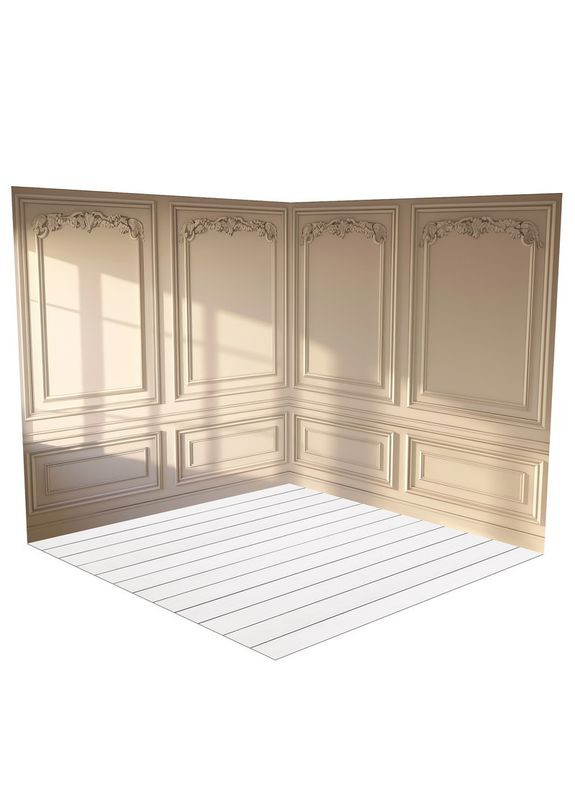 Вініловий фотофон 3D, бежева стіна з тінями, підлога біла дошка і світлий мармур, 70×70 см, №58377 PhotoVinyl (354371443)