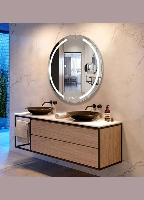 Зеркало Nero (55 х 55) c LED- подсветкой, часами и линзой ХАСТ (302810610)