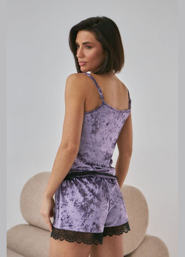 Фіолетова всесезон велюрова піжама з шортами майка + шорти Barwa 0249/250 dark violet