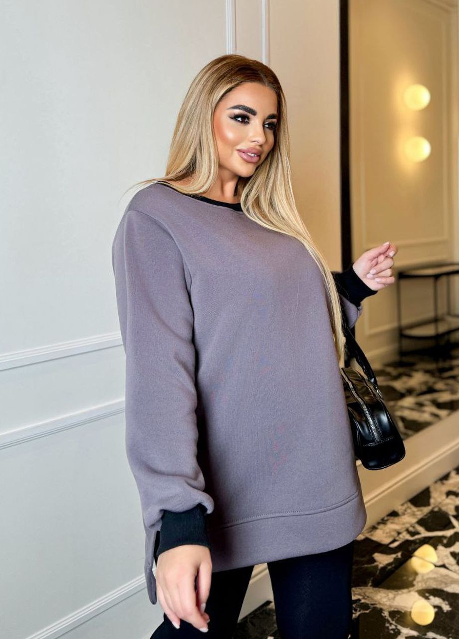 Бузковий подовжений жіночий світшот трикотаж на флісі Selim-tekstil однотонний (307061368)