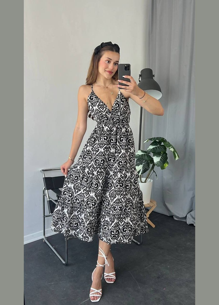 Чорна легка літня сукня-міді з відкритою спиною чорного кольору No Brand