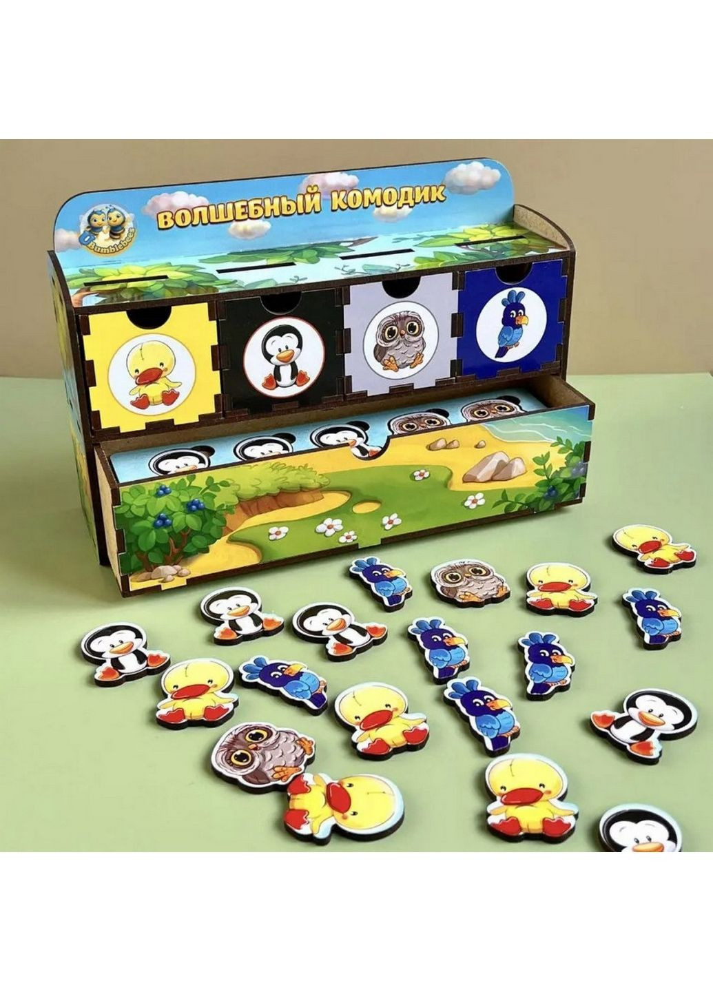 Деревянная настольная игра "Птицы" сортер-комодик 24х15х6 см No Brand (289365030)