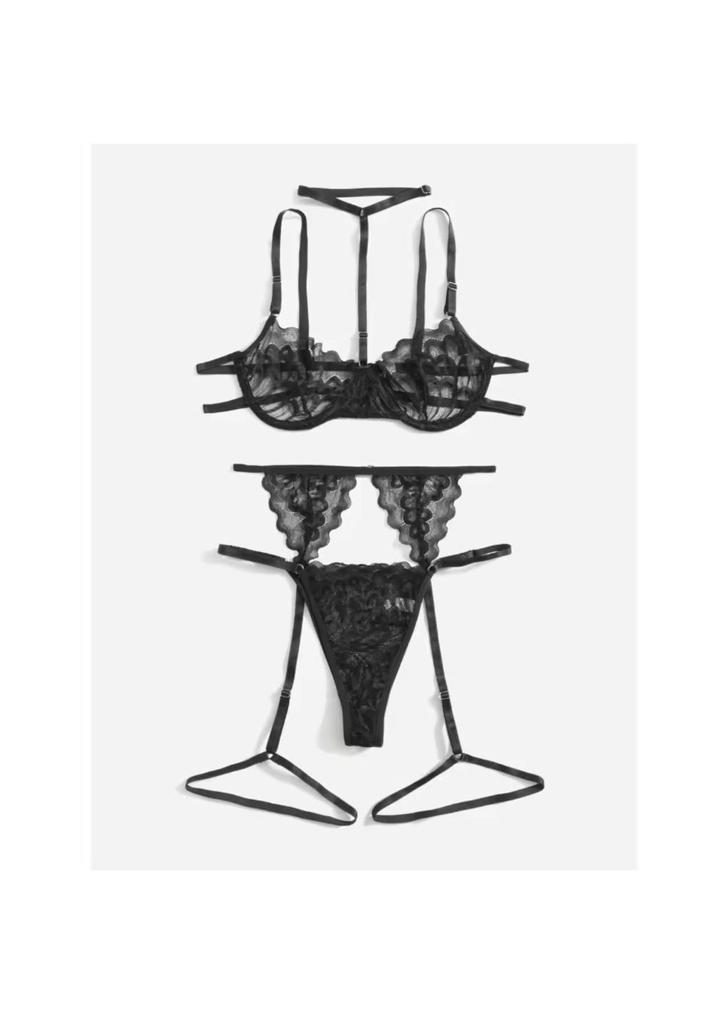 Чорний демісезонний гарний комплект, мереживна сексуальна спідня білизна, комплект білизна з гартерами, жіноча білизна, 3xl China