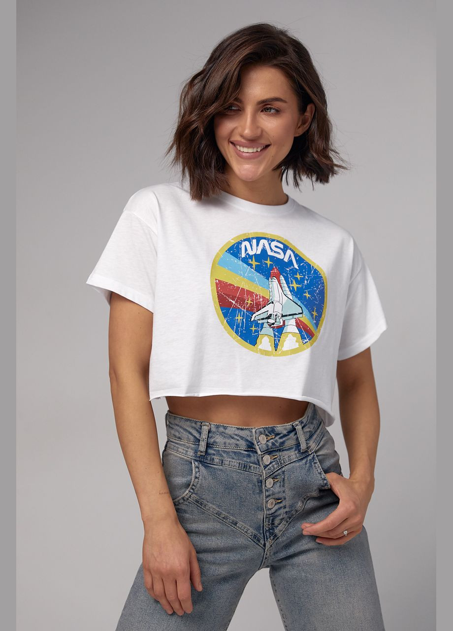 Укороченная женская футболка с принтом Nasa Liton - (296988214)