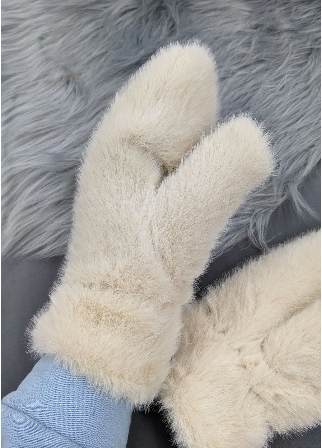 М'які хутряні рукавички сірого кольору INNOE Рукавиці (364656690)