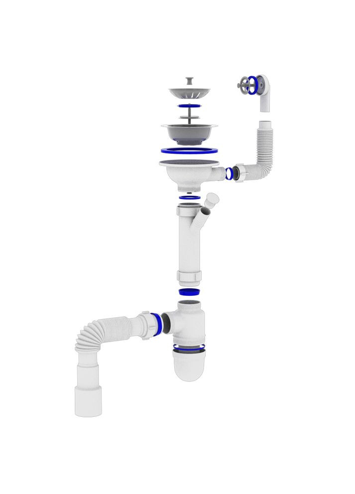 Сифон 31/2″*40 для мойки с отводом для стиральных машин, с круглым гибким переливом и гибкой трубой 40х40/50 OPTI-27243 optimum (369502734)