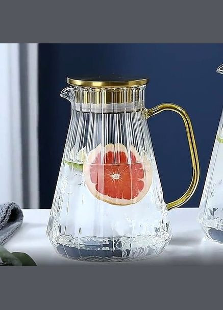 Стеклянный алмазный чайник 1,8л для плиты с золотистой крышкой Line Hell (303213216)