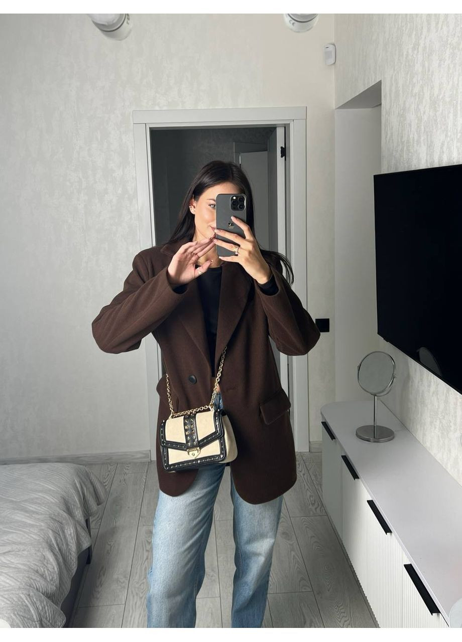 Коричневый женский женский пиджак-пальто KaraMix однотонный - демисезонный