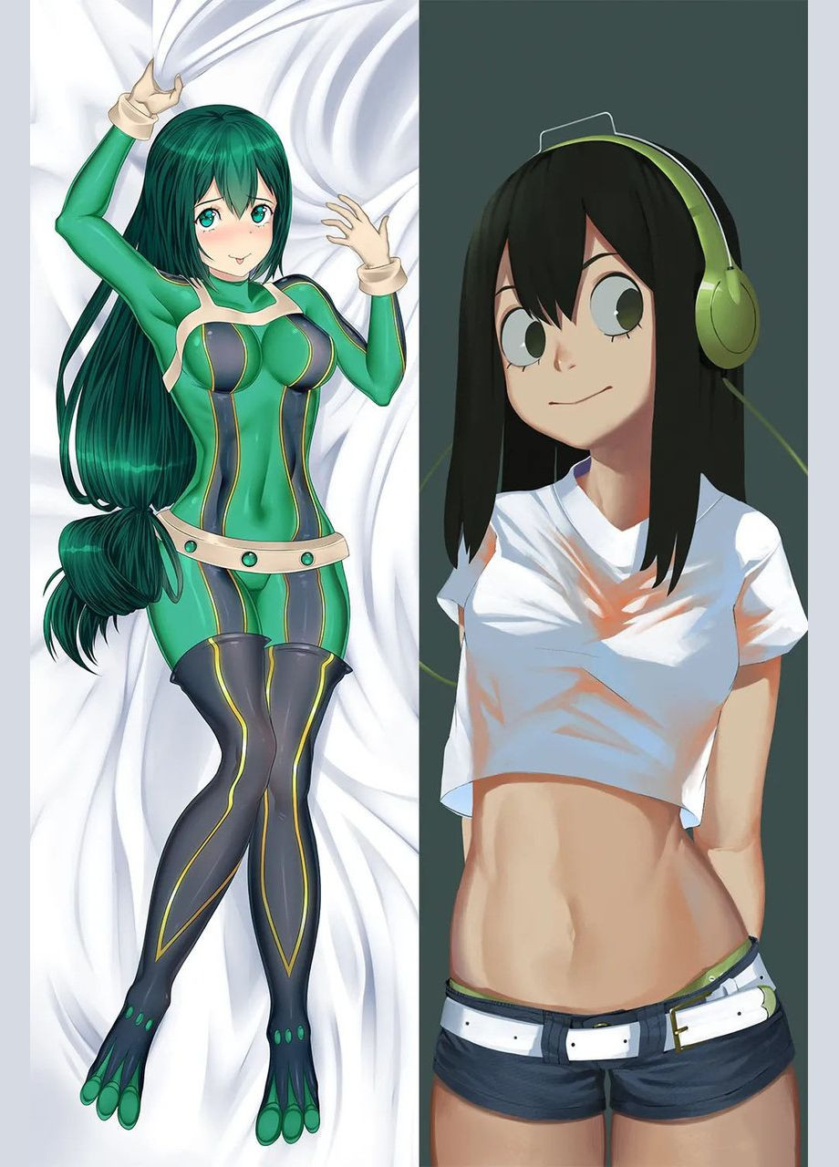 Подушка дакимакура двухсторонняя Tsuyu Asui Boku no Hero Academia 100см No Brand (327842977)
