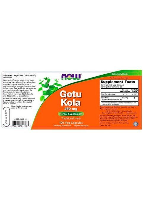 GOTU KOLA 450 mg 100 Veg Caps Now Foods (362419312)