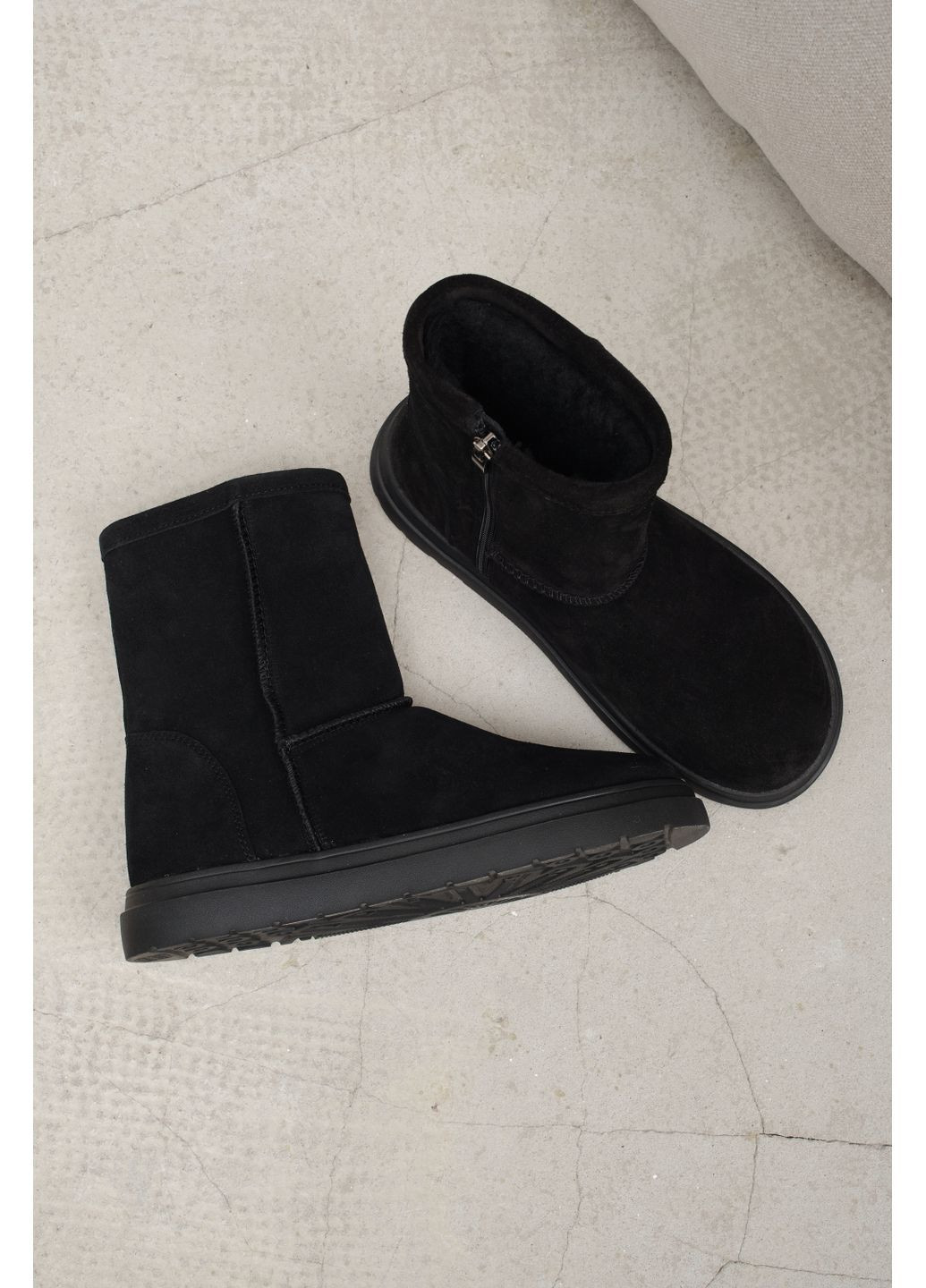 Женские высокие зимние угги из чёрной натуральной замши с боковой молнией (отшив 3 дня) Paradize (365756005)