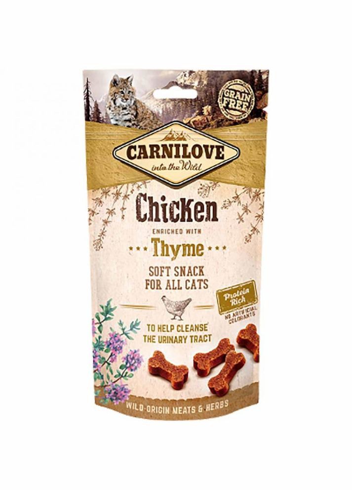 Ласощі для кішок Chicken with Thyme 50 г, для підтримки сечовидільної системи Carnilove (292259035)