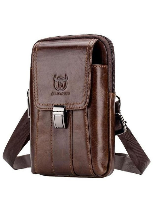 Сумка на ремінь через плече чоловіча для телефону та документів шкіряна маленька сумочка Коричневий 35930 BULL (337671210)
