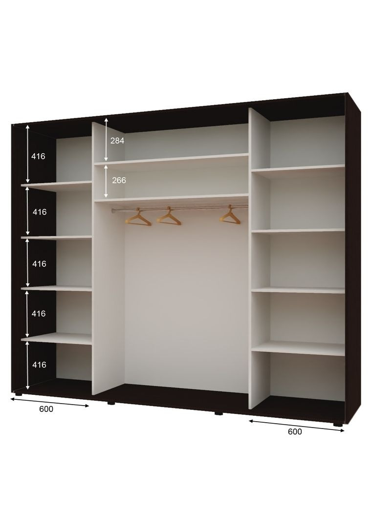 Шафа-купе тридверна 260*60*220 см Венге ДСП + Дзеркало + ДСП Максі Комфорт Меблі (360438514)