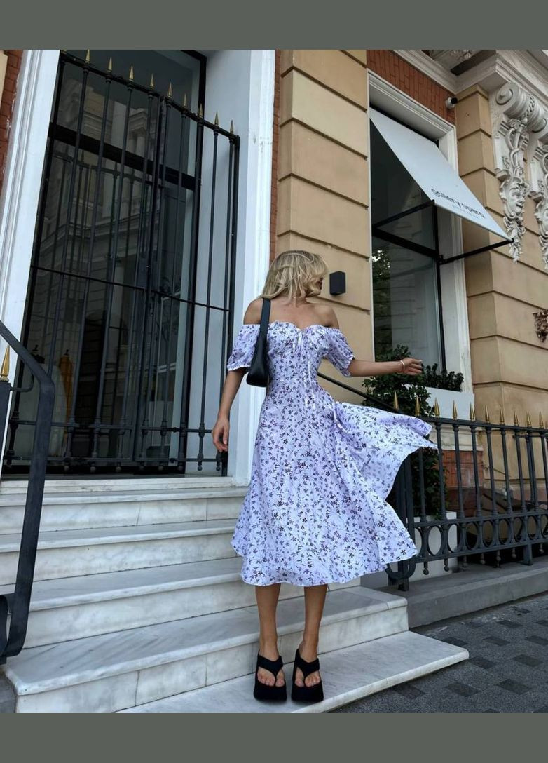 Белое кэжуал, коктейльное платье в цветочный принт с юбкой-солнце No Brand с цветочным принтом