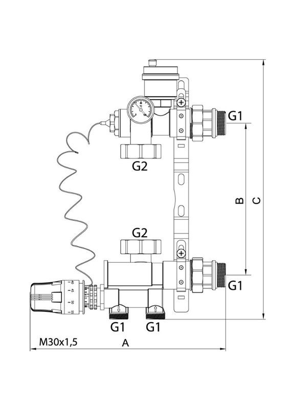 Змішувальний вузол для колекторів з нижнім підключенням KR.1022 1"(без насоса) (KR2841) KOER (322004348)