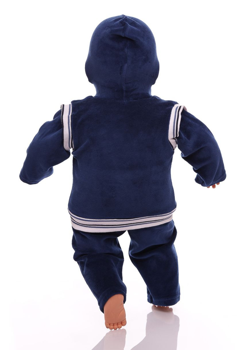 Синій зимній костюм з довгим рукавом для хлопчика велюровий з ведмедиками синій 74 см (26673) BABYKROHA