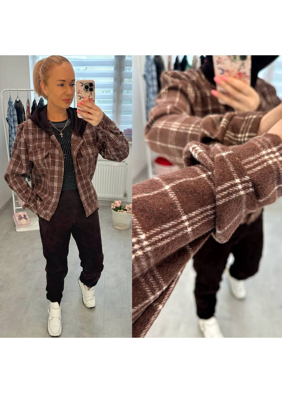 Костюм жіночий мікровельвет та сорочковий теплий кашемір,штани та сорочка з капюшоном у клітинку Україна (361373498)
