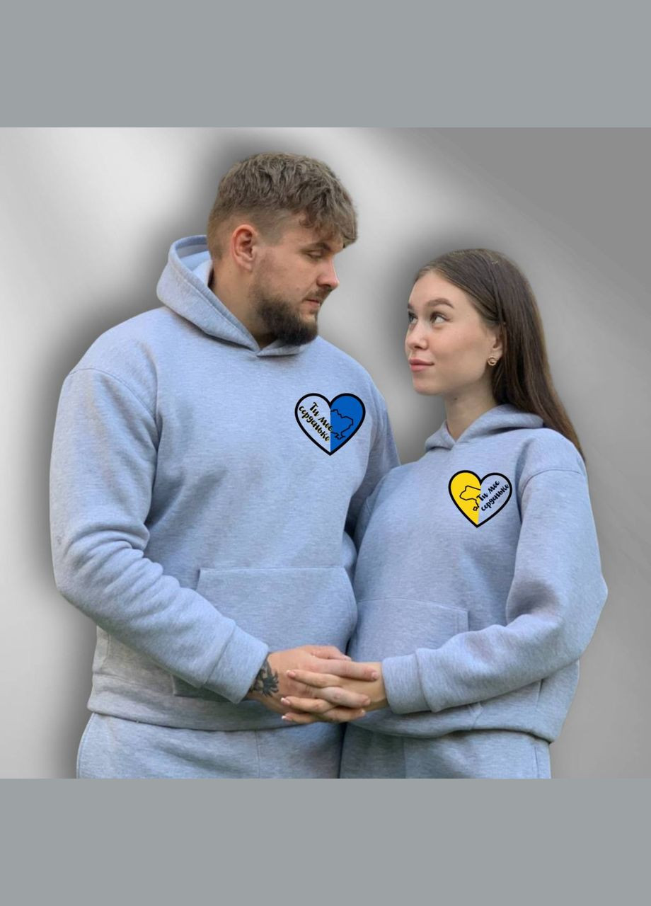 Парные худые с утепленными капюшоном Меланж, принт "Ты мое серденька" (1612) Hand Made (358897162)