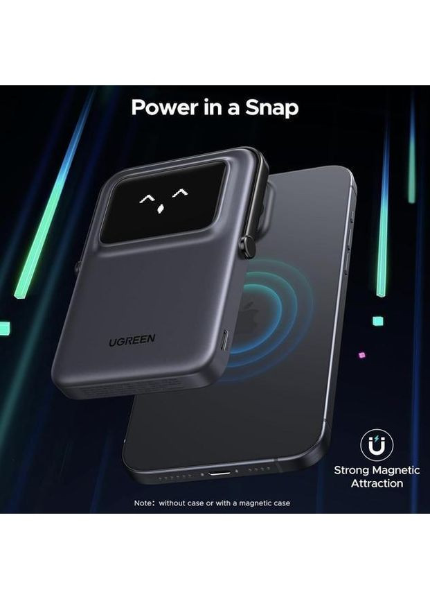 Беспроводной магнитный павербанк PB572 Qi2 10000 mah 20W со сложной подставкой и TFT дисплеем Серый Ugreen (359502920)
