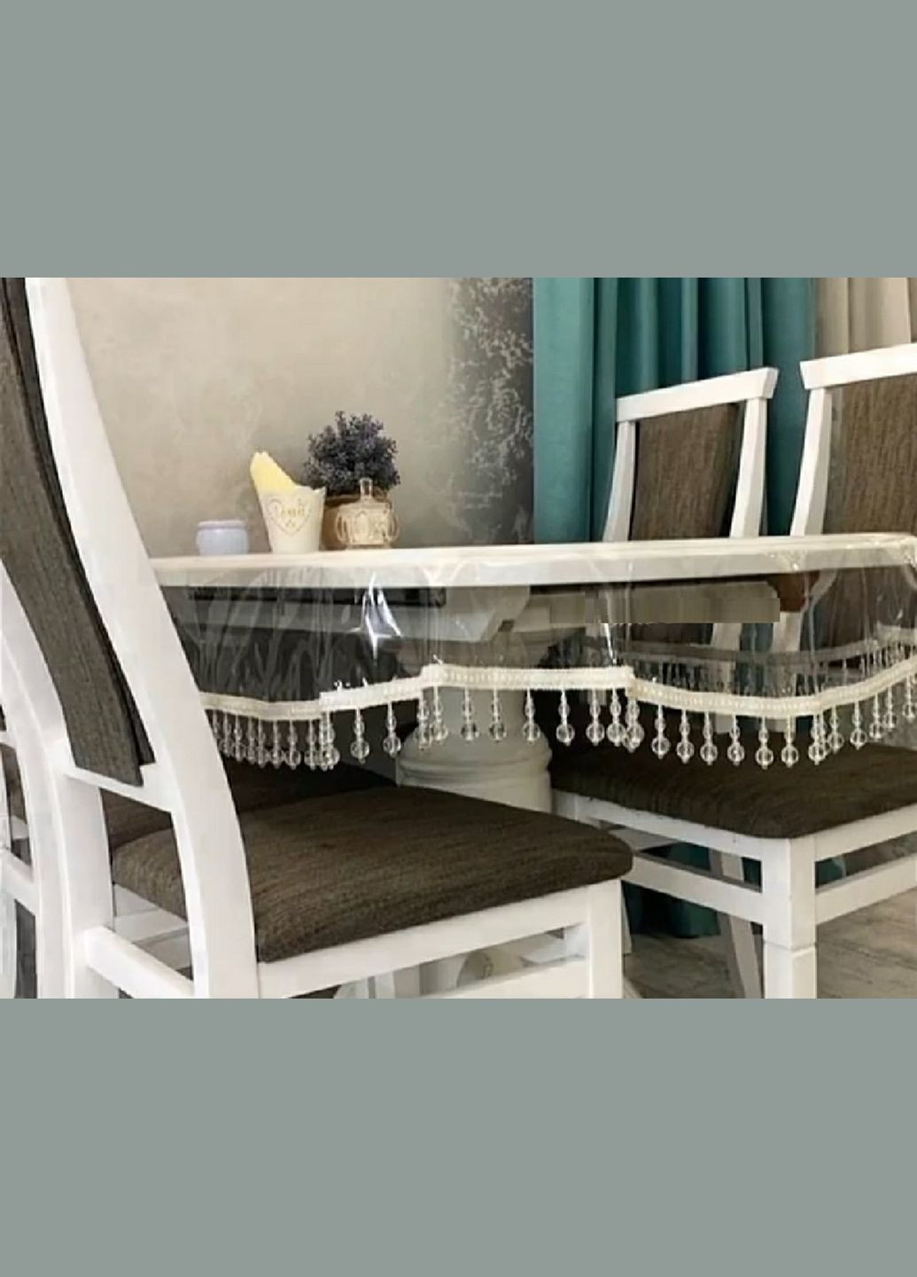 Силіконова скатертина СALIPSO з Білою Бахромою і Склярусом 110x110см Calipso (315145053)