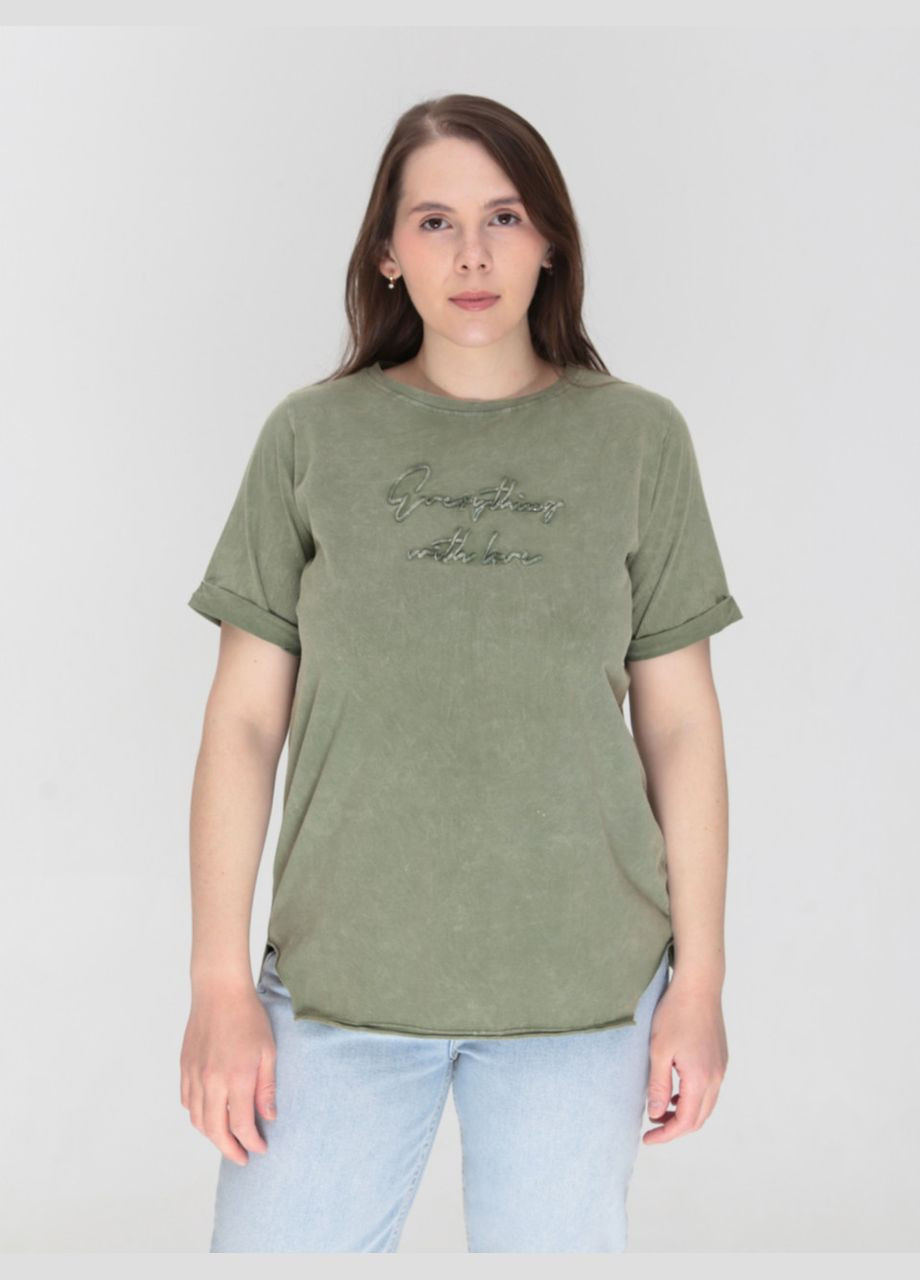 Женская футболка зеленая прямая с варкой JEANSclub Пряма - (322999581)