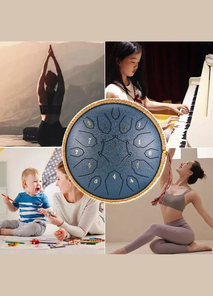 Глюкофон на 15 нот 30.5см з сумкою та аксесуарами Tongue Drum Navy Blue музичний інструмент для медитації та йоги No Brand (338436911)