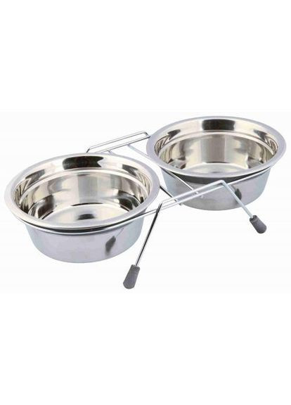 Миска для собак, двойная на нескользящей подставке, металлическая, 16 см, 2х900 мл (*) Trixie (322589617)