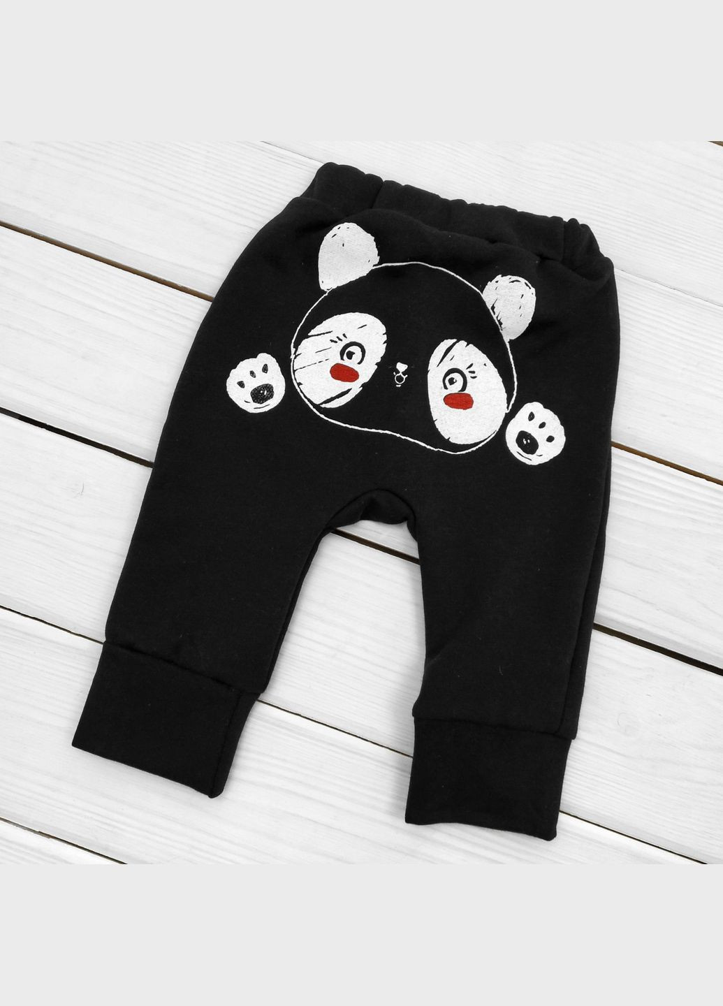 Штани для дитини однотонні з принтом ззаду Panda з начосом Чорний dexter's (290049726)
