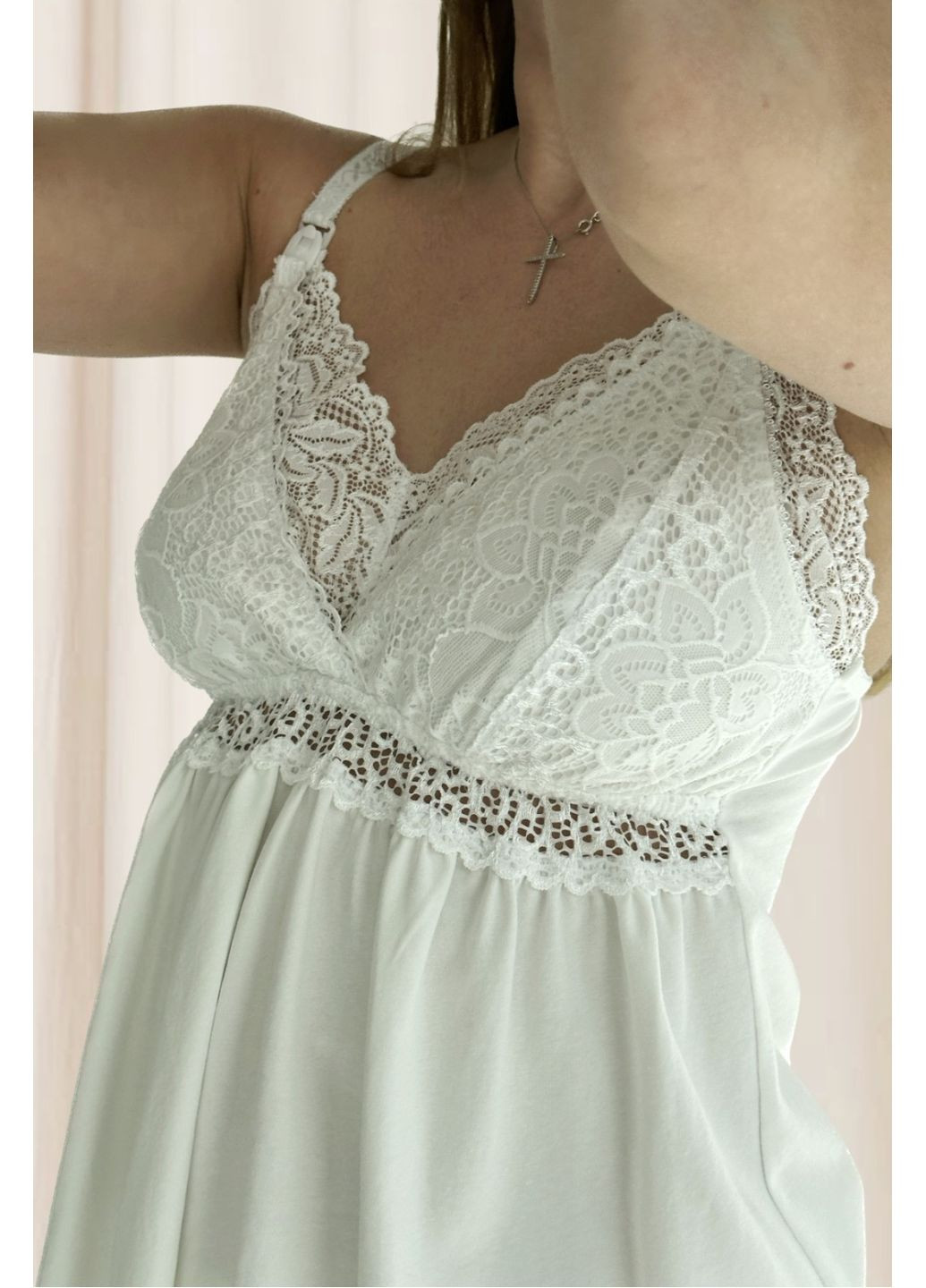 Ніжна нічна сорочка для вагітних та годуючих молочного кольору Dianora (360585318)