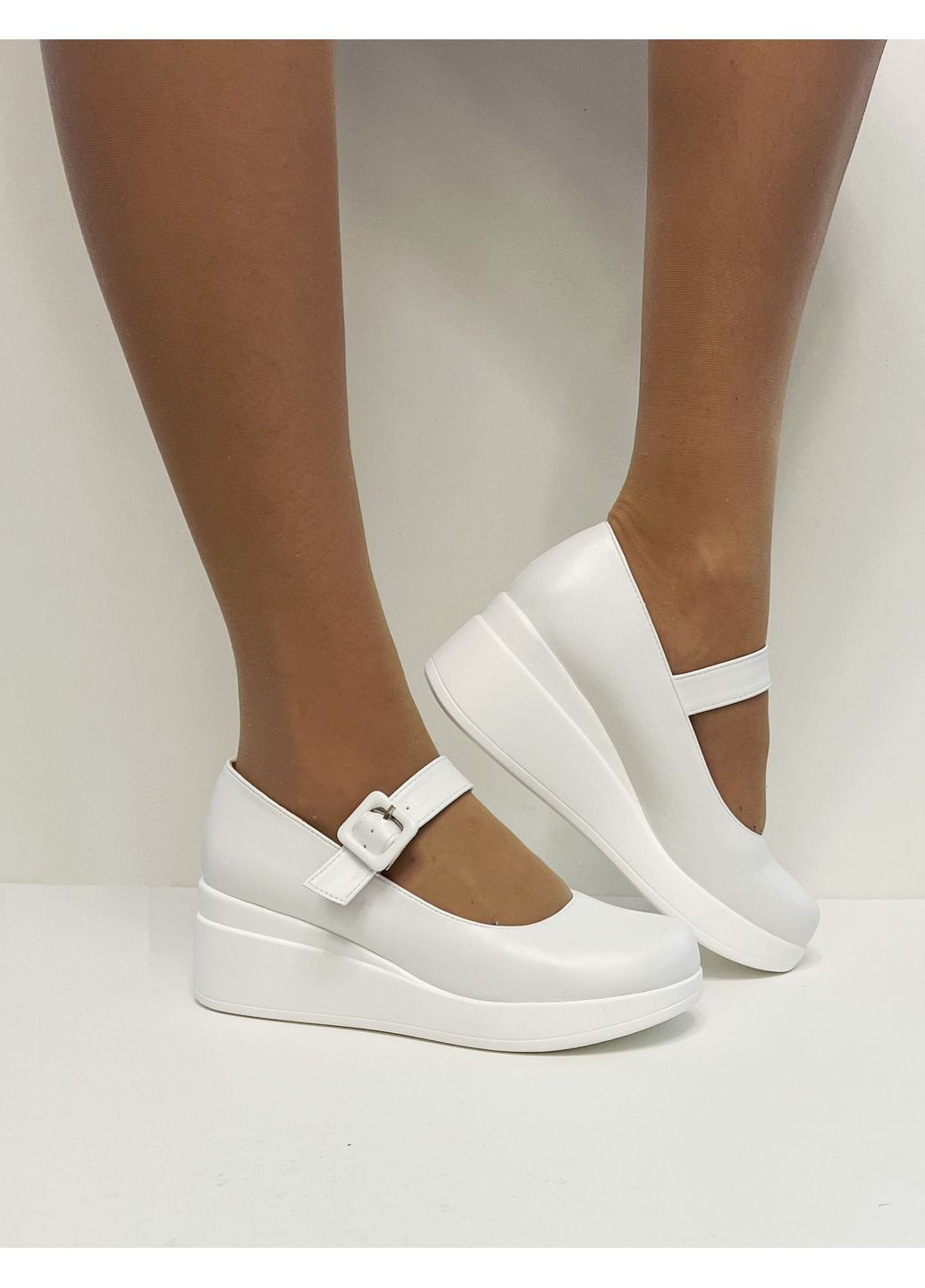 Bashili Туфли женские на танкетке ремешке эко кожа белые мери джейн белый з искусственная кожа, — всесезон (373195468)