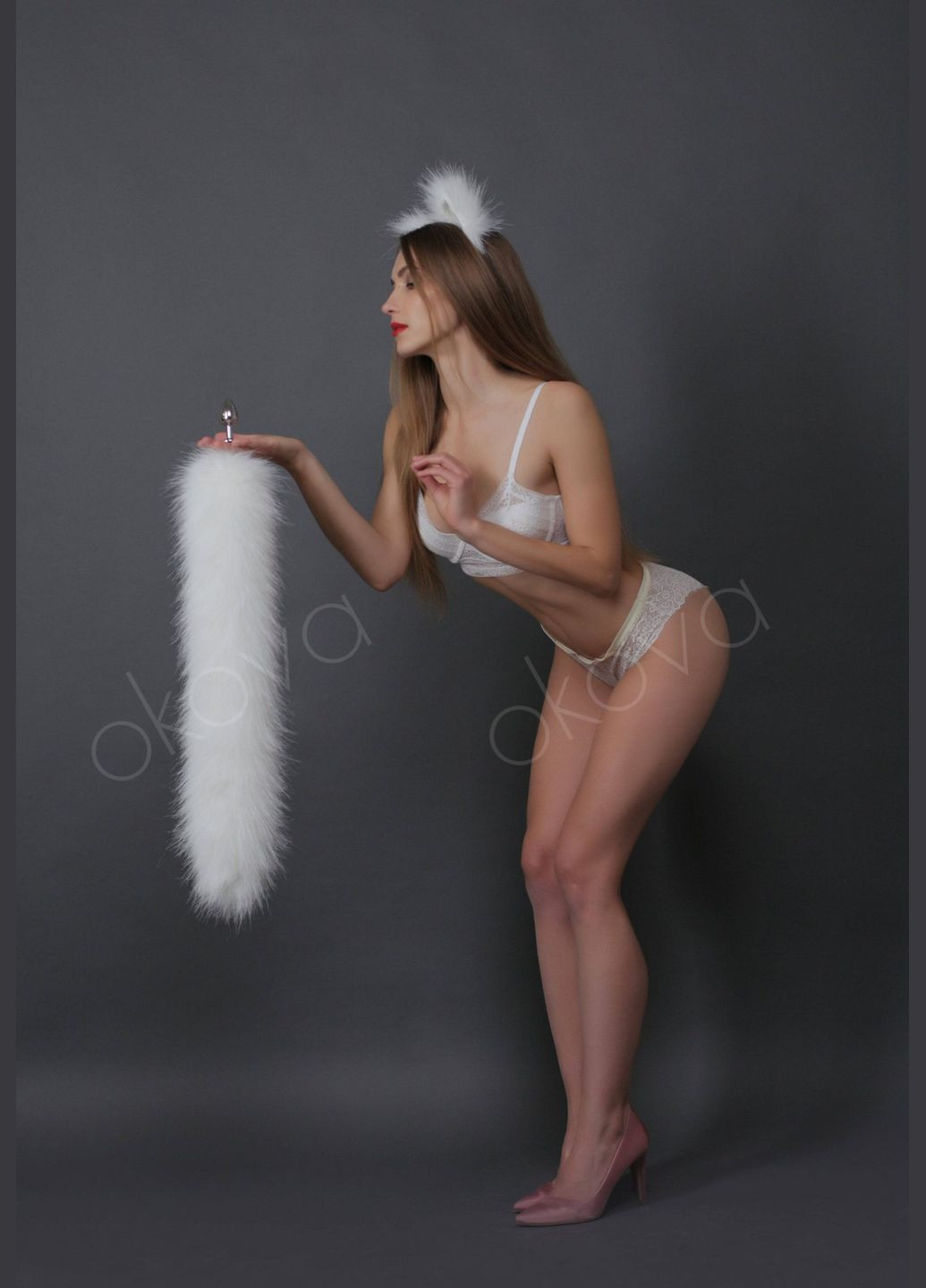 Анальний хутряний хвіст без пробки, Білий, 60 см. OKOVA (315149116)