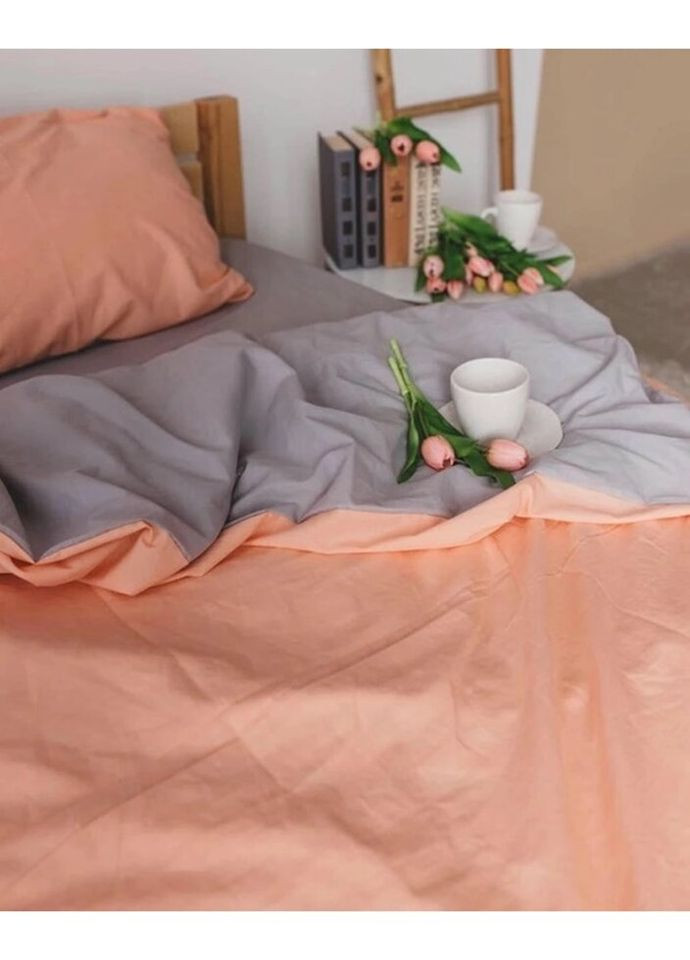 Постільна білизна сімейна Home Варена бавовна 20511 160х215х2 см персикова з сірим DUSHKA (336327516)