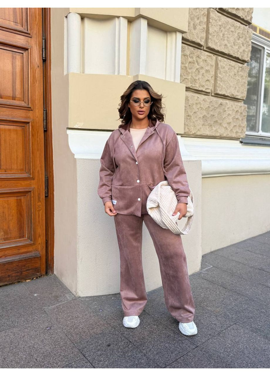 Жіночий костюм із замші: кофта з капюшоном та штани з лампасами MonCher (361146229)